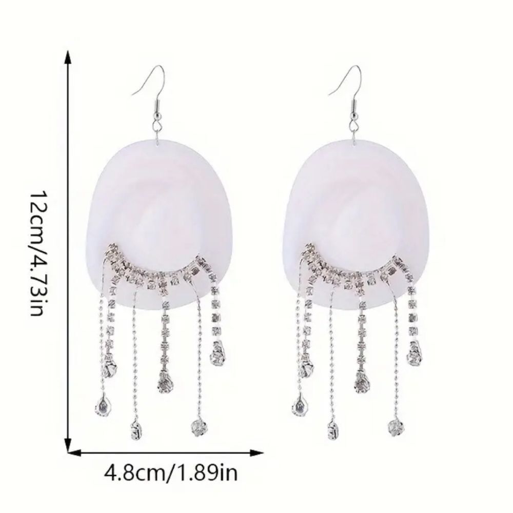 Hand Crafted Elegant White Crystal Western Cowboy Dangle Earrings For Adults - Picture 5 of 5